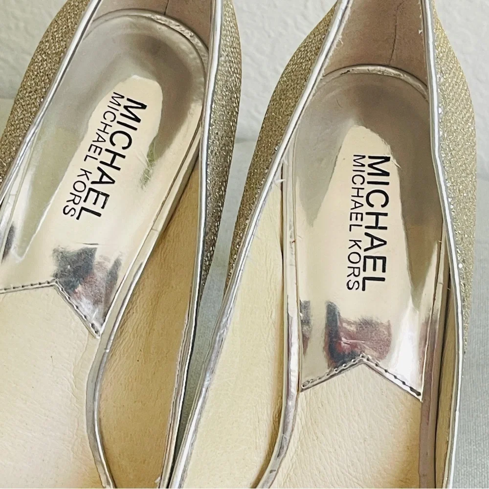Michael Kors MK Women’s Silver Glitter Peep Toe Heels Shoes Size 7.5M - Picture 10 of 12